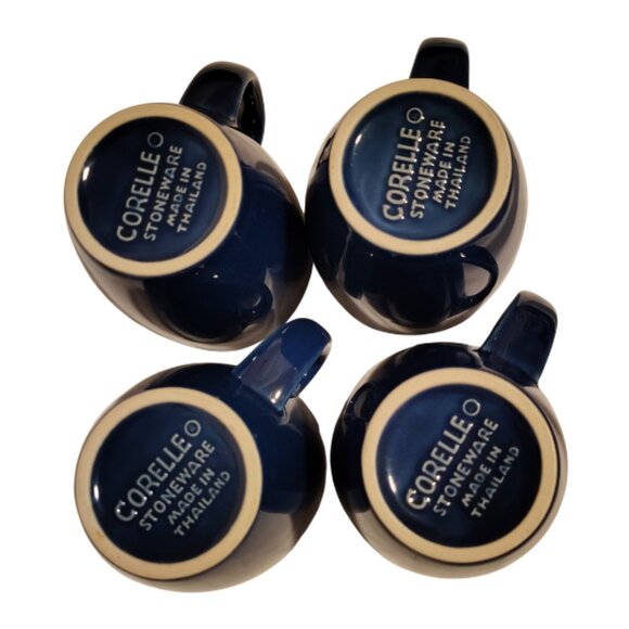 Corelle Stonewear Mugs Colbalt Blue Coffee Cups Set of 4 12oz Kitchen Wear Home - Picture 4 of 8